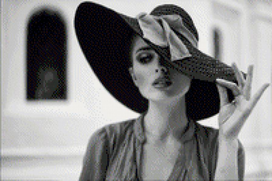 Шикарная дама - женщина в шляпе, черно-белая - предпросмотр