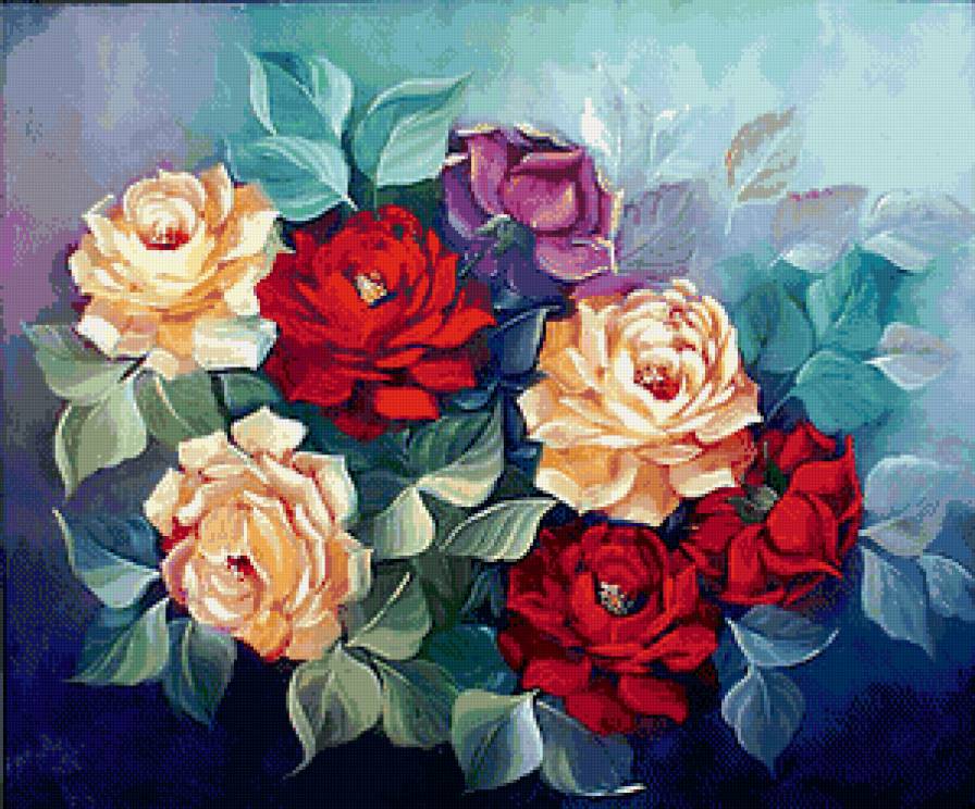 розы - живопись, букет, панно, цветы, красота, розы - предпросмотр