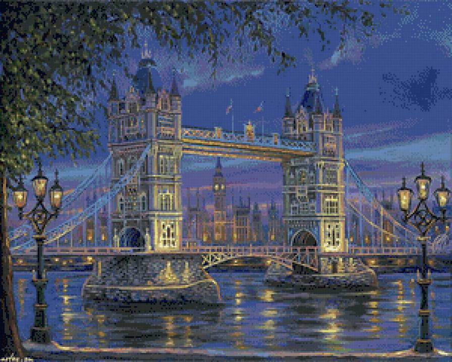 лондон вечером - фонарь, сумерки, вечер, город, река, лондон, мост, англия - предпросмотр