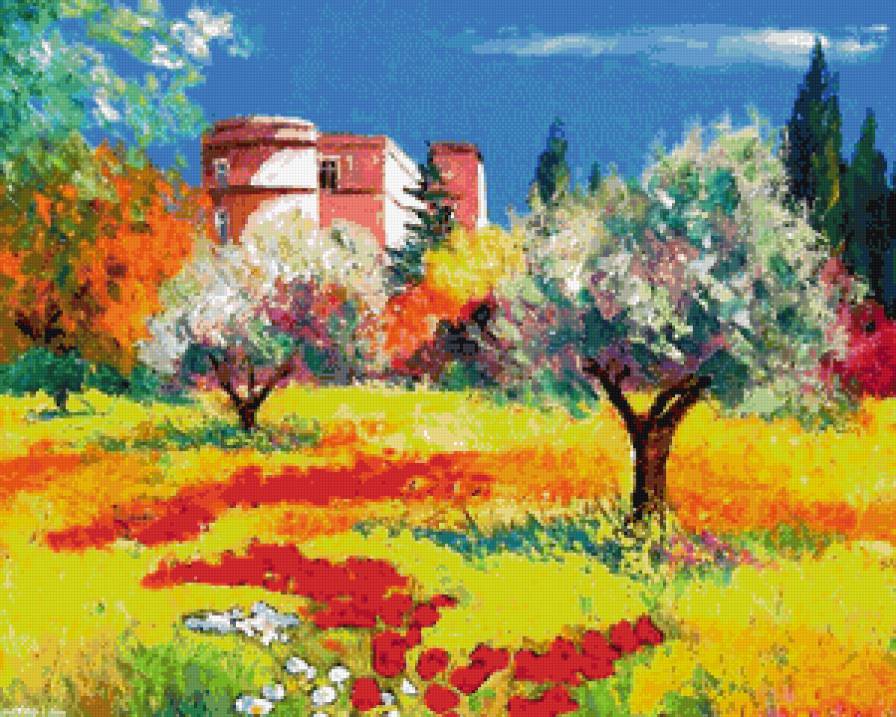 дом в провансе - сад, лето, природа, оливки, пейзаж, дом, живопись, прованс - предпросмотр