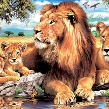 Оригинал схемы вышивки «Семейство львов» (№938799)