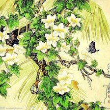 Оригинал схемы вышивки «японские цветы» (№940533)