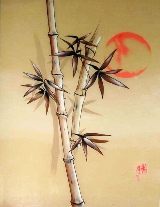 панно с бамбуком № 1 - панно, китай, солнце, восток, закат, бамбук - оригинал
