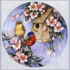 Оригинал схемы вышивки «птички с цветами» (№940843)