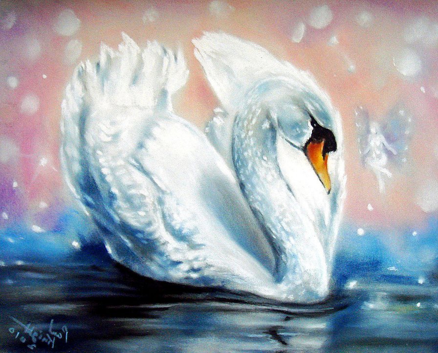 белый лебедь на пруду - картина, птица, лебедь, грация, пруд - оригинал