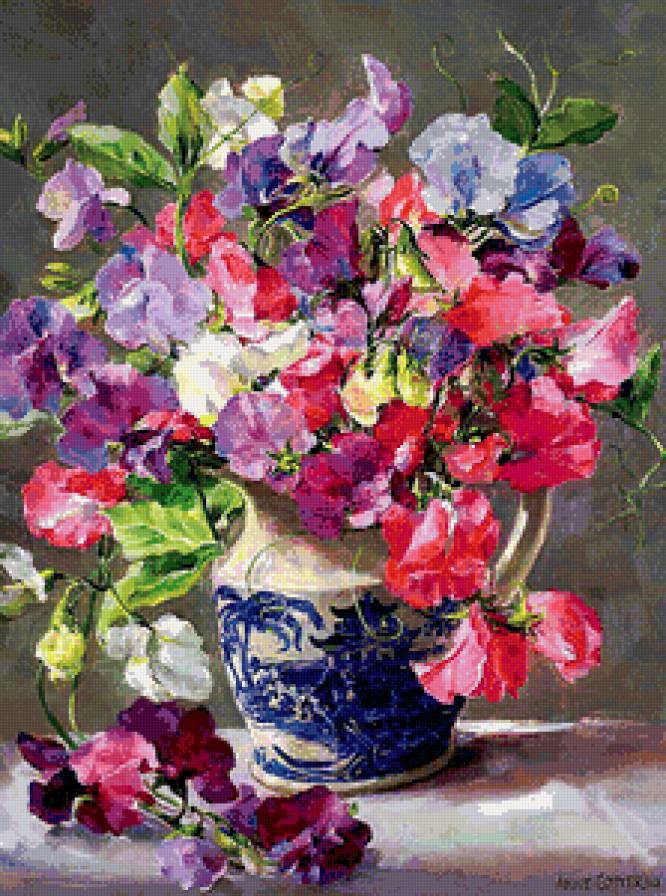 красочная петуния в вазе - живопись, петуния, натюрморт, букет, ваза, цветы - предпросмотр