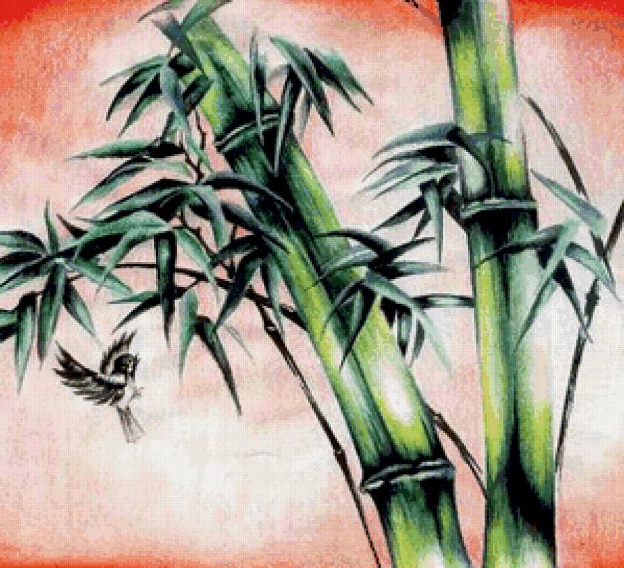 панно с бамбуком и птицей - птица, бамбук, китай, восток, панно - предпросмотр