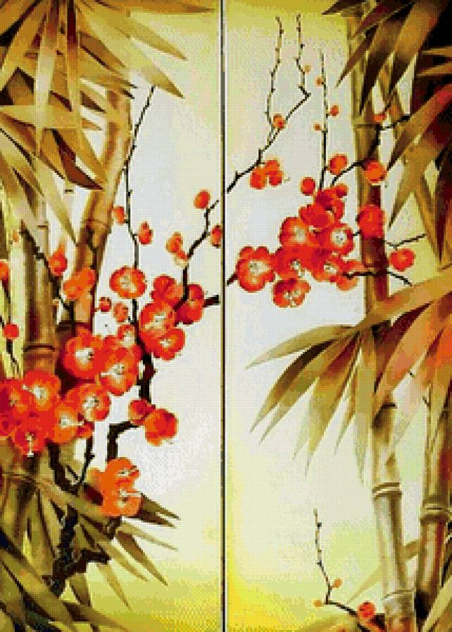 бамбук и сакура (диптих) - диптих, сакура, бамбук, восток, весна, китай - предпросмотр
