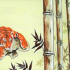 тигр на бамбуке