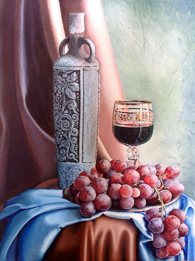 Ваза и виноград. - виноград, ваза, нежность, истома, пастель, натюрморт - оригинал