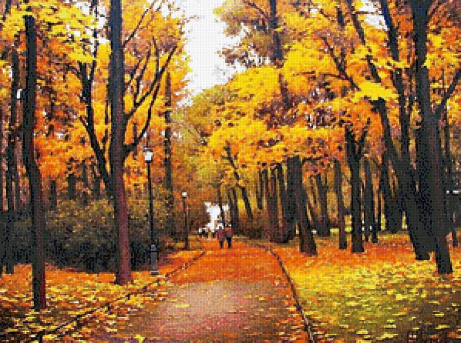 осенняя прогулка - осень, парк, пейзаж, природа, дерево, золото, живопись, аллея - предпросмотр