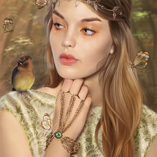 Оригинал схемы вышивки «Девушка с птичкой» (№943411)