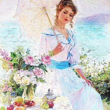 Оригинал схемы вышивки «девушка под летним зонтиком» (№943914)