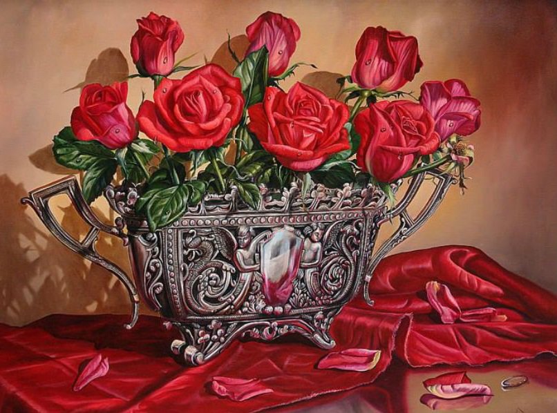 Букет роз - роза, ваза, букет, цветы, натюрморт, розы - оригинал
