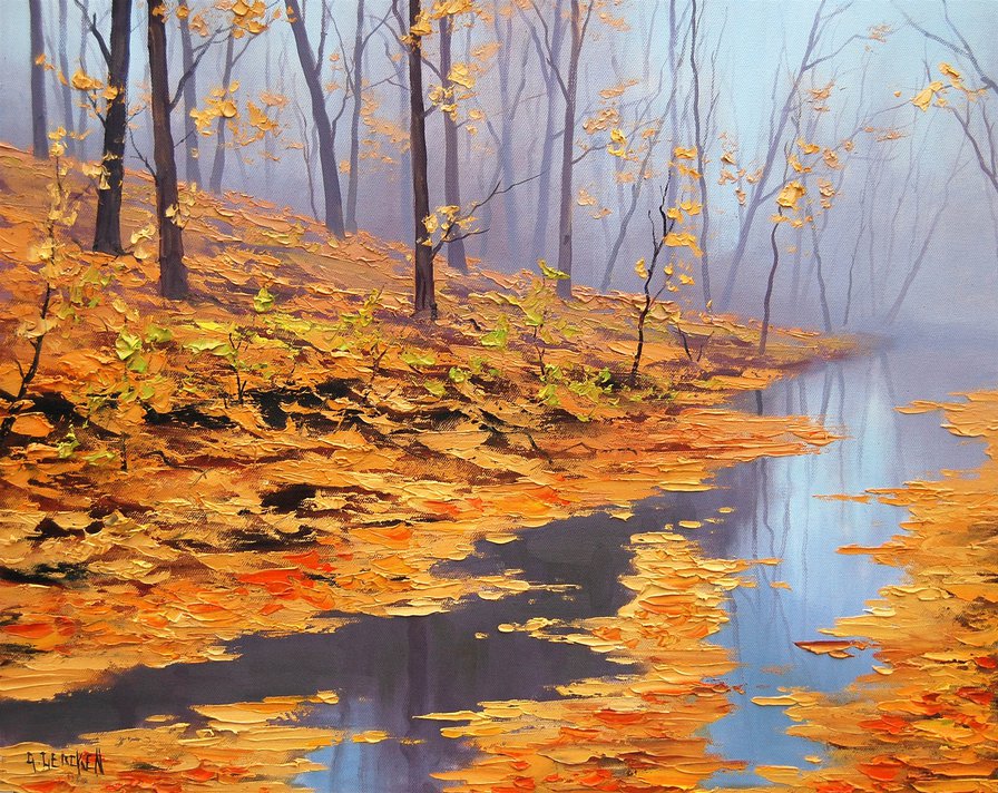 осень - листья, пейзаж, природа, река, лес, времена года - оригинал