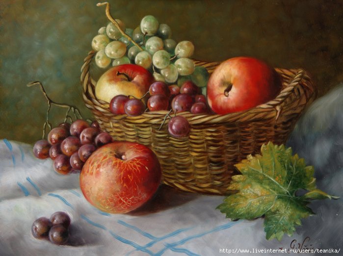 Натюрморт яблоки и виноград - фрукты, натюрморт - оригинал
