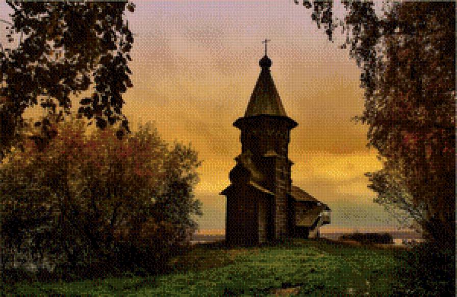Успенская церковь в Кондопоге_2 - церковь, природа, пейзаж, закат, храм - предпросмотр