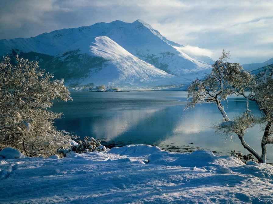 Зимний пейзаж - горы, зима, озеро - оригинал