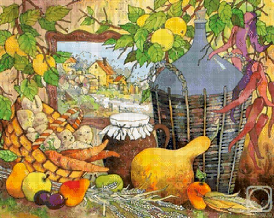 прованский натюрморт - виноград, еда, прованс, натюрморт, кухня, вино, фрукты, пейзаж - предпросмотр