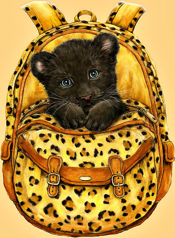 Серия "Мультяшки" - котенок, пума, рюкзак, веселая картинка, поход - оригинал