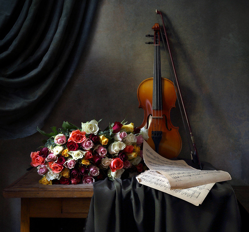 Музыка в цветах - розы, музыка, цветы - оригинал