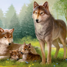 Оригинал схемы вышивки «волки в лесу» (№950508)