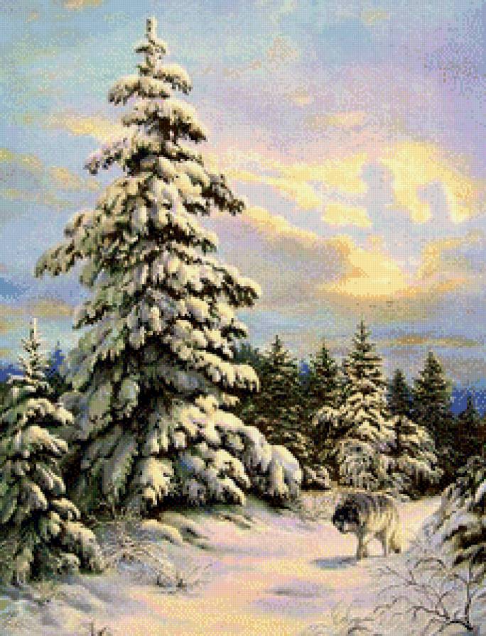 Серия "Дивные пейзажи" - лес, мороз, зима, одинокий волк - предпросмотр