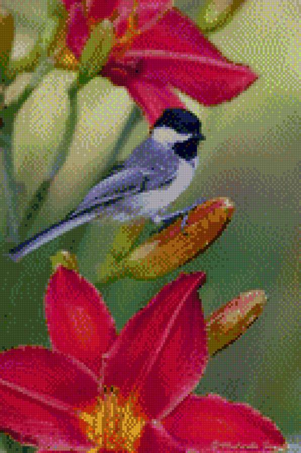 птичка - цветы - предпросмотр