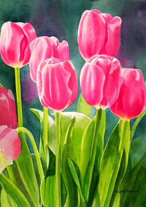 розовые тюльпаны - панно, весна, тюльпаны, цветы - оригинал