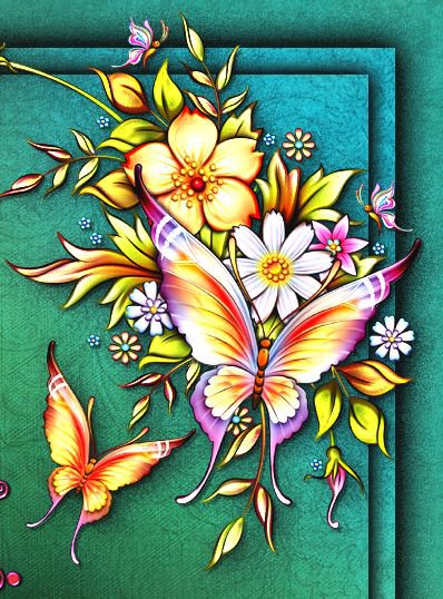 панно с бабочками и цветами - панно, краски, арт, цветы, бабочки - оригинал