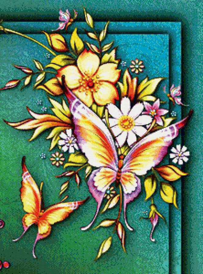 панно с бабочками и цветами - арт, краски, бабочки, цветы, панно - предпросмотр