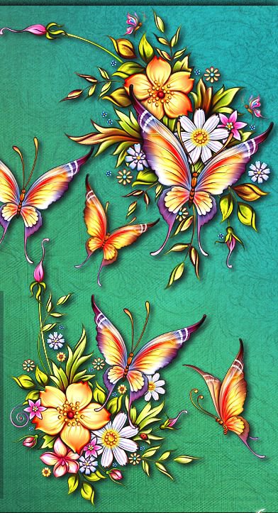 панно с бабочками и цветами - цветы, краски, арт, панно, бабочки - оригинал