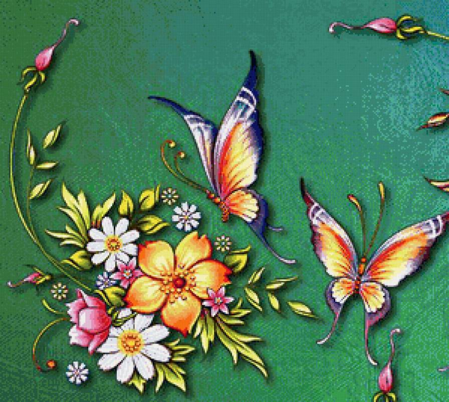 панно с бабочками и цветами - панно, арт, краски, бабочки, цветы - предпросмотр