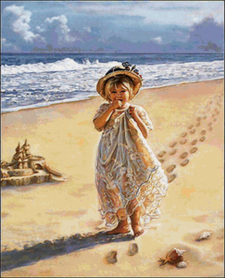 Девочка и песочный замок - пляж, песочный замок, девочка, море - предпросмотр