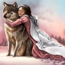 Оригинал схемы вышивки «девушка и волк» (№951528)