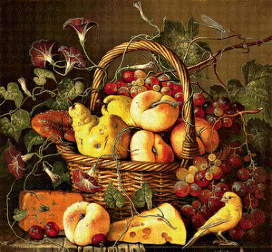 Серия "Натюрморт" - картина, ягоды, пейзаж, птичка, корзинка, фрукты - предпросмотр