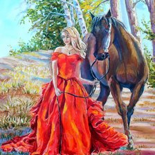 Оригинал схемы вышивки «девушка и лошадь» (№952062)