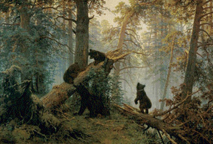 И.Шишкин,К.Савицкий. "Утро в сосновом лесу" - утро, лес, шишкин, туман, картина, медведи, живопись, пейзаж, животные - предпросмотр
