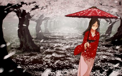 A cherry blossom rain - девушка, япония, сакура, аниме, природа, фэнтези - оригинал