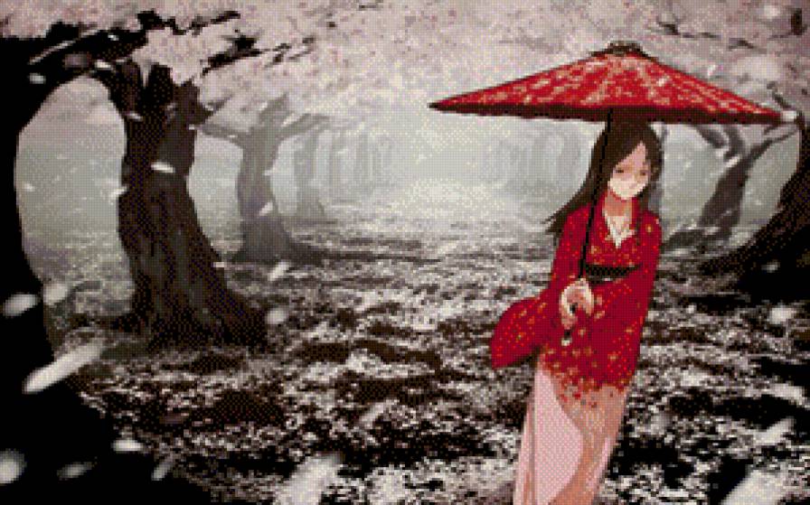 A cherry blossom rain - девушка, аниме, япония, природа, сакура, фэнтези - предпросмотр