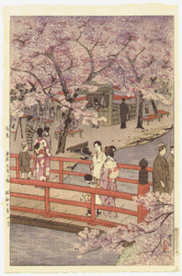 Вид на Токио весной - сакура, природа, япония, девушка, фэнтези - предпросмотр