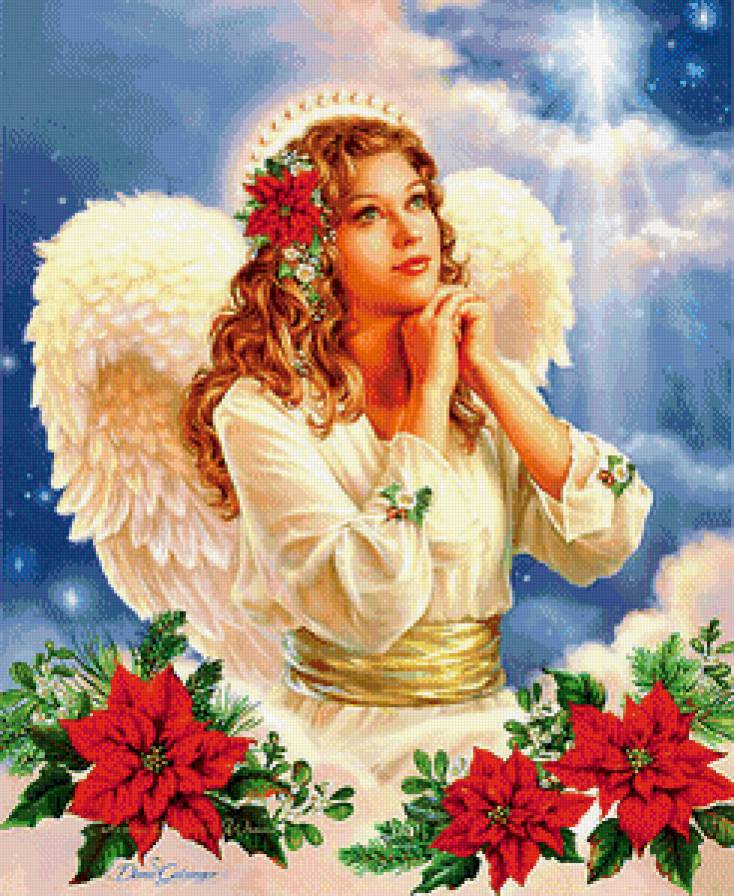 рождественский ангел - крылья, молитва, небеса, рождество, ангел, голуби, девушка - предпросмотр