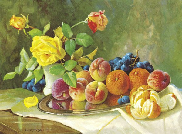 №954652 - натюрморт, фрукты, цветы - оригинал