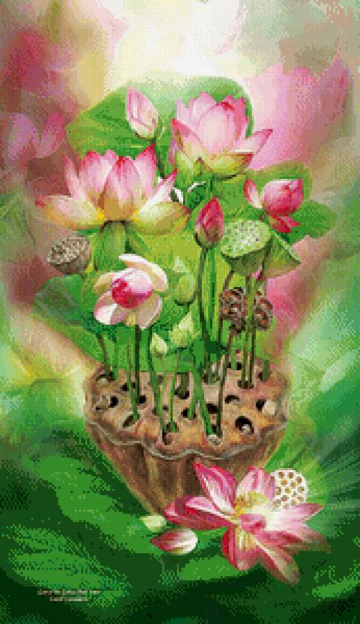 лотосы - лотос, цветок, лилия, пруд, фен шуй, акварель, панно - предпросмотр