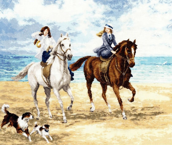 Прогулка - девушки, прогулка, море, лошади - оригинал
