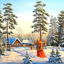 Оригинал схемы вышивки «зима в деревне» (№956736)