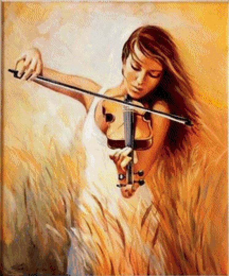 скрипачка 2 - искусство, девушка, музыка, картина, живопись - предпросмотр