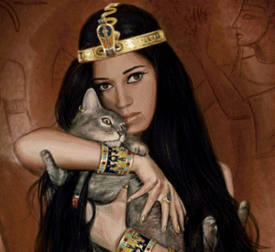 Серия "Нежность и золото востока" - кот, нежность, девушка, египет - предпросмотр