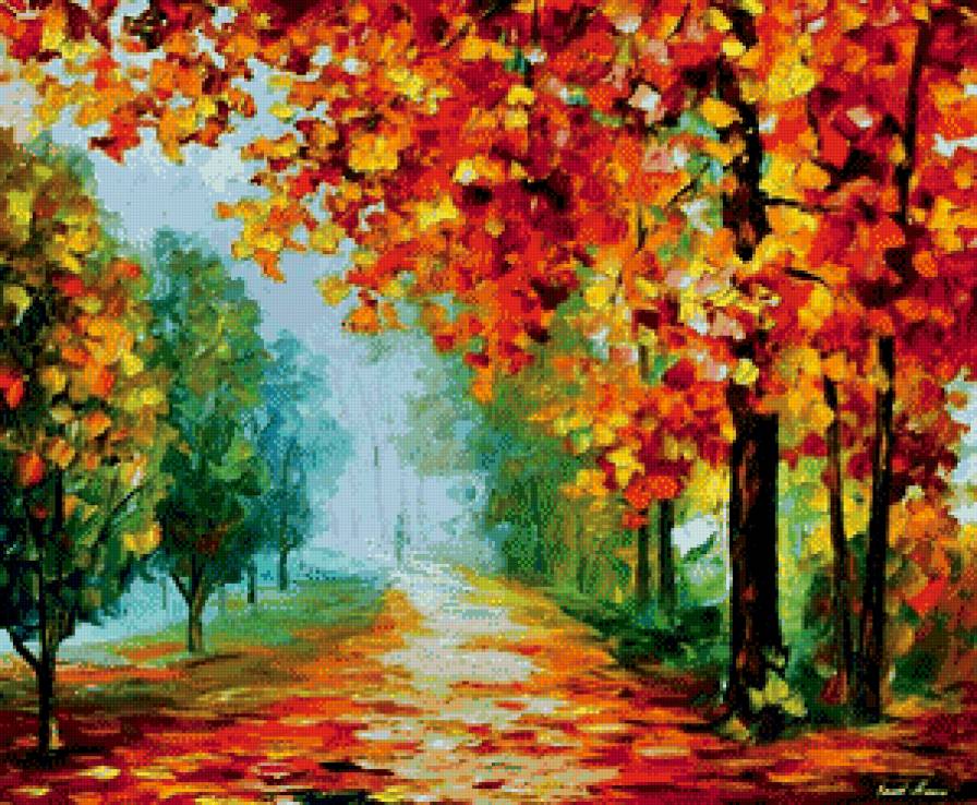 картина - пейзаж, природа, осень, парк, лес - предпросмотр