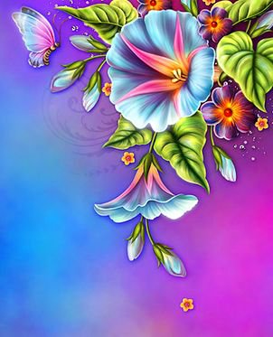 барвинок и бабочки - барвинок, бабочки, панно, цветы, подушка - оригинал